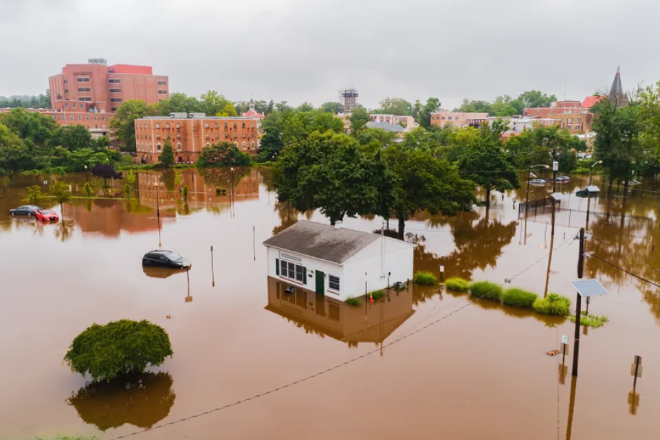 Aerial view of flooding in Mout Holly, New Jersey